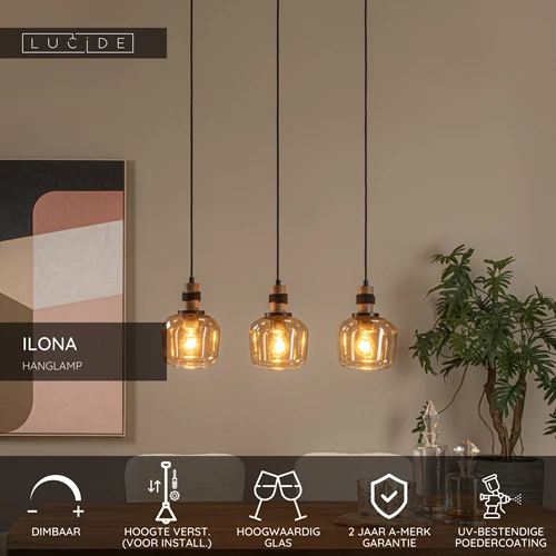 Lucide ILONA - Hanglamp - 3xE27 - Amber - USP